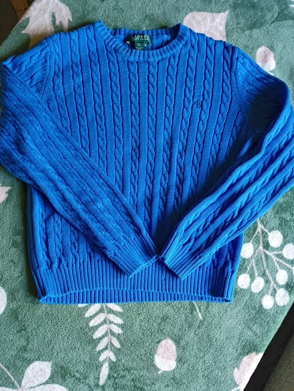 Ralph Lauren Bright Blue Cable Knit Crewneck Sweater
